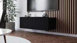 Szafki Rtv></noscript>GiB Meble Czarna nowoczesna szafka RTV 100 cm z ryflowanymi frontami KORDIS czarny