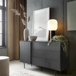 Komody></noscript>PIASKI Czarna pojemna komoda z szufladami 144 cm RODOS