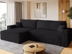 Narożniki>BROMARKT Czarna rozkładana kanapa narożna z pojemnikiem ADI XL