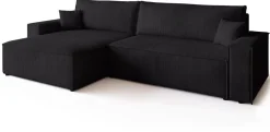Narożniki></noscript>BROMARKT Czarna rozkładana kanapa narożna z pojemnikiem ADI XL