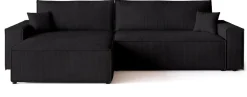 Narożniki></noscript>BROMARKT Czarna rozkładana kanapa narożna z pojemnikiem ADI XL