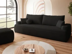 Meble Młodzieżowe|Kanapy I Sofy></noscript>BROMARKT Czarna sofa z funkcją spania i pojemnikiem CARMELLO boucle