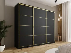 Szafy Trzydrzwiowe|Szafy Przesuwne></noscript>BROMARKT Czarna szafa przesuwna 250 cm z półkami i drążkiem GOLD NEW czarny