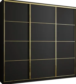 Szafy Trzydrzwiowe|Szafy Przesuwne>BROMARKT Czarna szafa przesuwna 250 cm GOLD NEW MAX glamour czarny