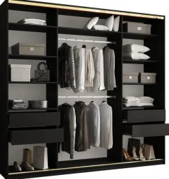 Szafy Trzydrzwiowe|Szafy Przesuwne>BROMARKT Czarna szafa przesuwna 250 cm GOLD NEW MAX glamour czarny