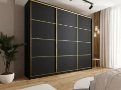 Szafy Trzydrzwiowe|Szafy Do Przedpokoju></noscript>BROMARKT Czarna szafa przesuwna 280 cm GOLD NEW MAX czarny