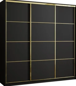 Szafy Trzydrzwiowe|Szafy Przesuwne>BROMARKT Czarna szafa przesuwna 200 cm z półkami do sypialni GOLD NEW czarny