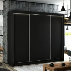 Zestawy Mebli Do Przedpokoju|Szafy Trzydrzwiowe></noscript>Arton Czarna szafa przesuwna 250 cm z drążkami i półkami BRANDON czarny
