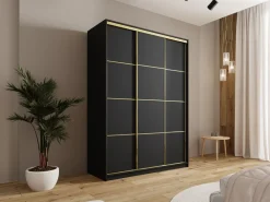 Szafy Trzydrzwiowe|Szafy Przesuwne></noscript>BROMARKT Czarna szafa przesuwna do przedpokoju 150 cm GOLD NEW czarny