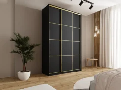 Szafy Trzydrzwiowe|Szafy Do Przedpokoju></noscript>BROMARKT Czarna szafa przesuwna do przedpokoju 150 cm GOLD MAX czarny