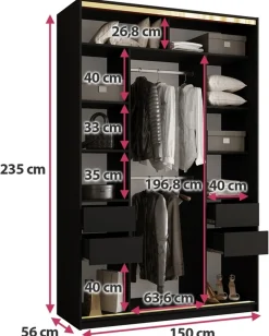 Szafy Trzydrzwiowe|Szafy Do Przedpokoju></noscript>BROMARKT Czarna szafa przesuwna do przedpokoju 150 cm GOLD MAX czarny