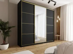 Szafy Trzydrzwiowe|Szafy Do Przedpokoju></noscript>BROMARKT Czarna szafa przesuwna z lustrem 250 cm GOLD NEW MAX czarny