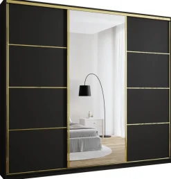 Zestawy Mebli Do Przedpokoju|Szafy Trzydrzwiowe>BROMARKT Czarna szafa przesuwna z lustrem 280 cm GOLD NEW MAX czarny