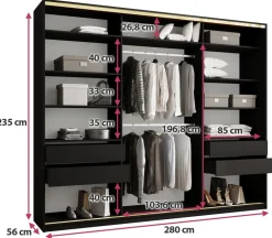 Zestawy Mebli Do Przedpokoju|Szafy Trzydrzwiowe></noscript>BROMARKT Czarna szafa przesuwna z lustrem 280 cm GOLD NEW MAX czarny
