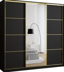 Zestawy Mebli Do Przedpokoju|Szafy Trzydrzwiowe>BROMARKT Czarna szafa przesuwna z lustrem 200 cm GOLD NEW czarny