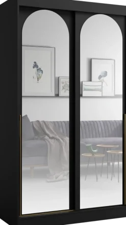 Szafy Dwudrzwiowe|Szafy Do Przedpokoju>JUREK Czarna szafa przesuwna z lustrami 120 cm drzwi przesuwne złote uchwyty MORIN czarny