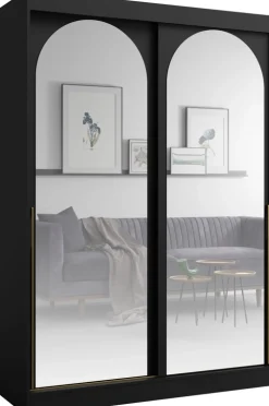 Szafy Dwudrzwiowe|Szafy Młodzieżowe>JUREK Czarna szafa przesuwna z dwoma lustrami 150 cm drzwi przesuwne złote uchwyty MORIN czarny