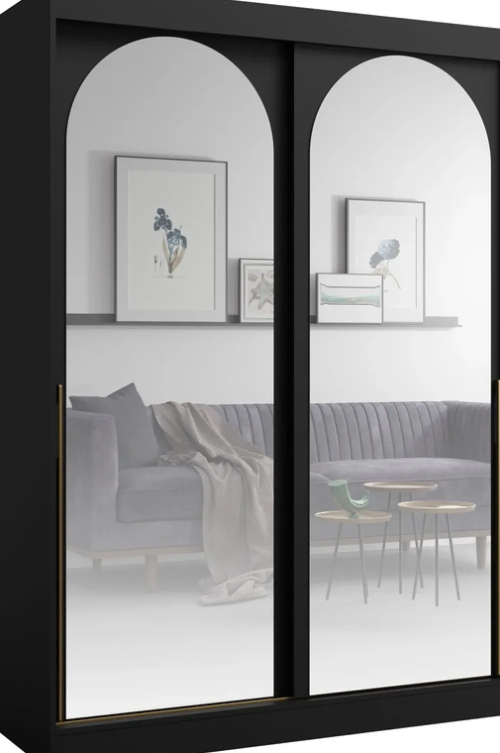 Szafy Dwudrzwiowe|Szafy Młodzieżowe>JUREK Czarna szafa przesuwna z dwoma lustrami 150 cm drzwi przesuwne złote uchwyty MORIN czarny