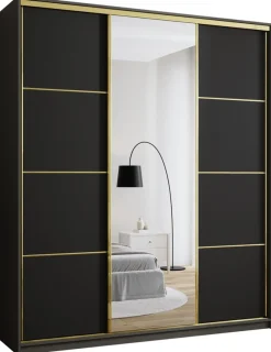 Szafy Trzydrzwiowe|Szafy Do Przedpokoju>BROMARKT Czarna szafa przesuwna z lustrem 200 cm GOLD NEW MAX czarny