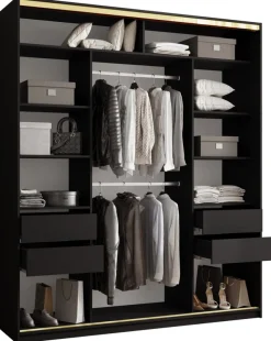 Szafy Trzydrzwiowe|Szafy Do Przedpokoju>BROMARKT Czarna szafa przesuwna z lustrem 200 cm GOLD NEW MAX czarny