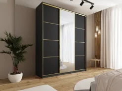Szafy Trzydrzwiowe|Szafy Do Przedpokoju></noscript>BROMARKT Czarna szafa przesuwna z lustrem 200 cm GOLD NEW MAX czarny