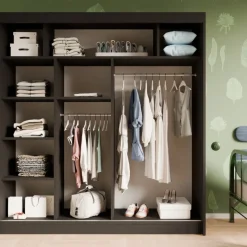 Zestawy Mebli Do Przedpokoju|Szafy Dwudrzwiowe>Arton Czarna szafa przesuwna z lustrem do sypialni 200 cm ROYAL czarny