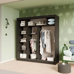 Zestawy Mebli Do Przedpokoju|Szafy Dwudrzwiowe></noscript>Arton Czarna szafa przesuwna z lustrem do sypialni 200 cm ROYAL czarny