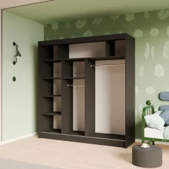 Zestawy Mebli Do Przedpokoju|Szafy Dwudrzwiowe></noscript>Arton Czarna szafa przesuwna z lustrem do sypialni 200 cm ROYAL czarny