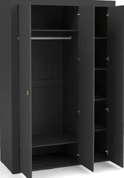 Zestawy Mebli Do Sypialni|Zestawy Mebli Do Salonu>DOLMAR Czarna szafa trzydrzwiowa 137 cm z półkami i drążkiem MISTY czarny