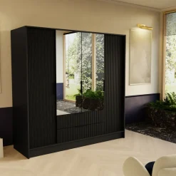Szafy Otwierane|Szafy Z Lustrem></noscript>Arton Czarna szafa uchylna 200 cm do sypialni z półkami NEXUS czarny