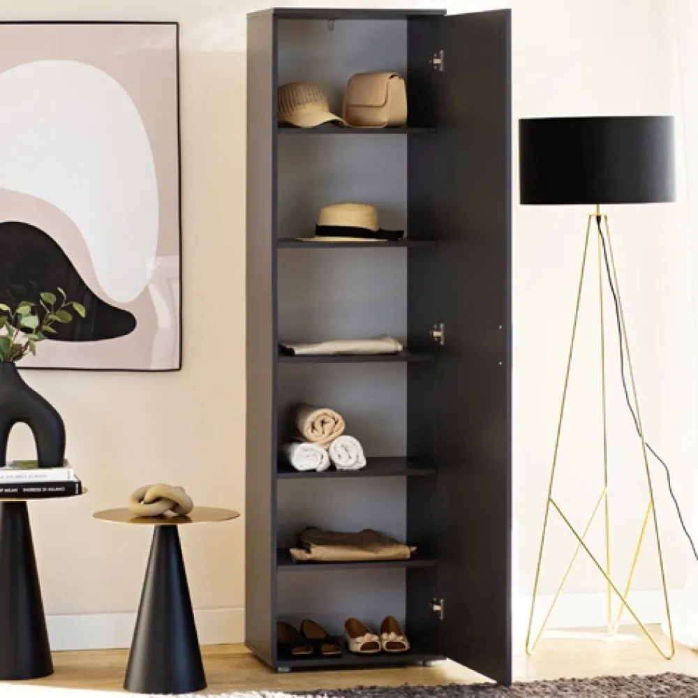 Meble Młodzieżowe|Zestawy Mebli Do Przedpokoju>INTER MEBLE Czarna szafa uchylna do salonu z półkami KONTI czarny