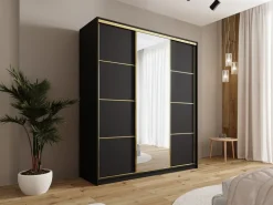 Zestawy Mebli Do Przedpokoju|Szafy Trzydrzwiowe></noscript>BROMARKT Czarna szafa z lustrem do przedpokoju 180 cm GOLD NEW czarny