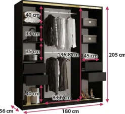 Zestawy Mebli Do Przedpokoju|Szafy Trzydrzwiowe></noscript>BROMARKT Czarna szafa z lustrem do przedpokoju 180 cm GOLD NEW czarny