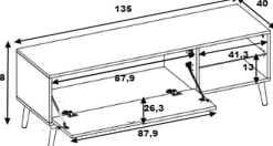 Szafki Rtv></noscript>INTER MEBLE Czarna szafka pod telewizor RTV 135 cm na nóżkach BELLUNO antracyt