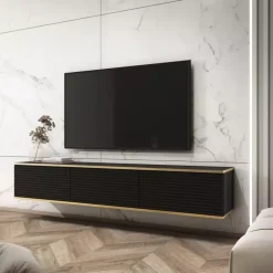 Zestawy Mebli Do Salonu|Szafki Rtv>PIASKI Czarna szafka RTV 175 cm MDF ORVIETO