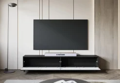 Szafki Rtv></noscript>BRATEX Czarna szafka RTV 190 cm pod telewizor do salonu PUNES czarny