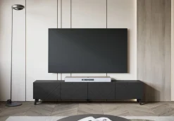 Szafki Rtv></noscript>BRATEX Czarna szafka RTV 190 cm pod telewizor do salonu PUNES czarny