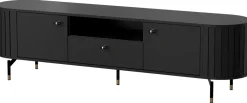 Zestawy Mebli Do Salonu|Szafki Rtv>DOLMAR Czarna szafka RTV do salonu z zaokrąglonymi boczkami 180 cm ZELDA czarny