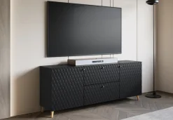 Szafki Rtv></noscript>BRATEX Czarna szafka RTV do salonu 180 cm na nóżkach TRESO z szufladami