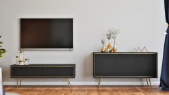 Szafki Rtv></noscript>GiB Meble Czarna szafka RTV glamour 150 cm na wysokich nóżkach TALUS