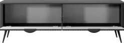 Szafki Rtv></noscript>LASKI Czarna szafka RTV na nóżkach 163 cm do salonu LEONTE nowoczesna czarny
