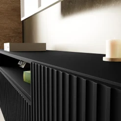 Szafki Rtv></noscript>Arton Czarna szafka RTV na nóżkach 200 cm nowoczesna TAVIO do salonu czarny