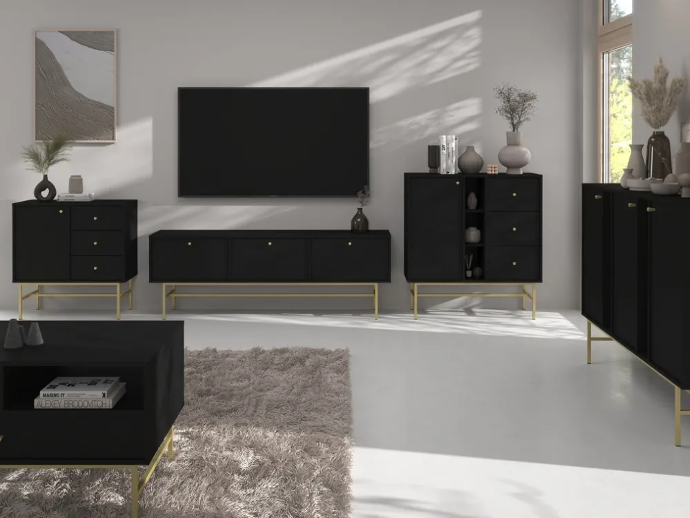 Szafki Rtv>Lempert Czarna szafka RTV pod telewizor 180 cm do salonu TOKEN czarny grafit