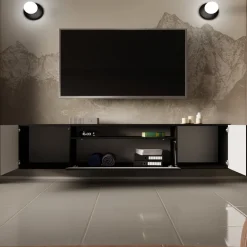 Szafki Rtv>Arton Czarna szafka RTV wisząca nowoczesna z półkami TAVIO do salonu czarny