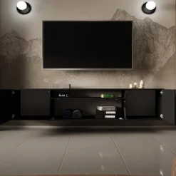 Szafki Rtv>Arton Czarna szafka RTV wisząca 200 cm nowoczesna LANTOS do salonu czarny