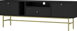 Szafki Rtv>Lempert Czarna szafka RTV z szufladą i drzwiami 180 cm TOKEN czarny grafit
