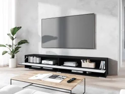 Szafki Rtv></noscript>BRATEX Czarna szafka wisząca RTV we wzorze jodełki AROMA