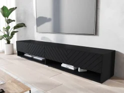 Szafki Rtv></noscript>BRATEX Czarna szafka wisząca RTV we wzorze jodełki AROMA