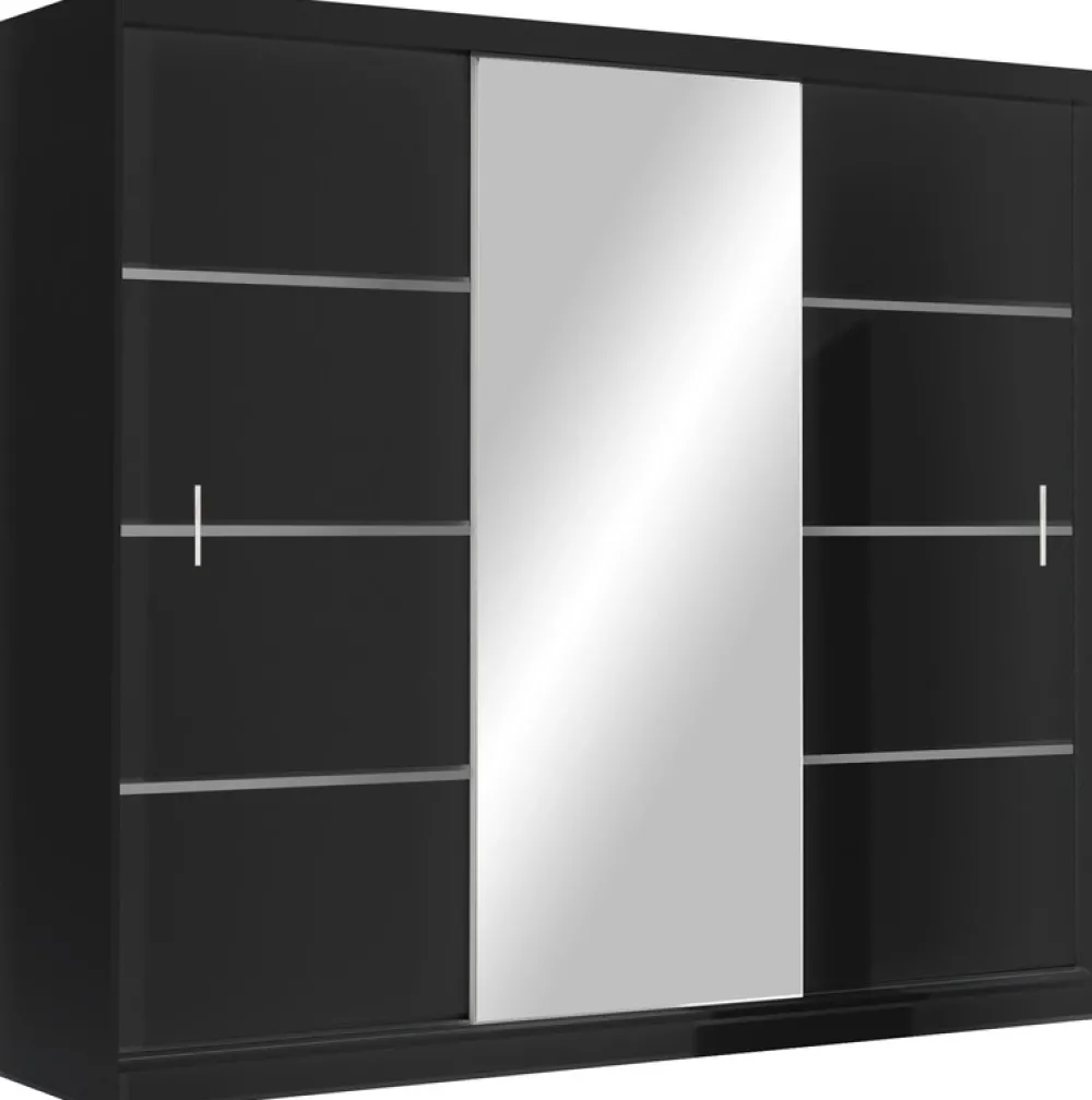 Szafy Trzydrzwiowe|Szafy Z Lustrem>Stolar Czarna trzydrzwiowa szafa przesuwna z półkami 250 cm VOTIS czarny