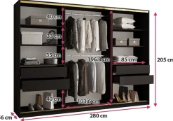 Zestawy Mebli Do Przedpokoju|Szafy Trzydrzwiowe></noscript>BROMARKT Czarna trzydrzwiowa szafa przesuwna 280 cm do sypialni GOLD NEW czarny